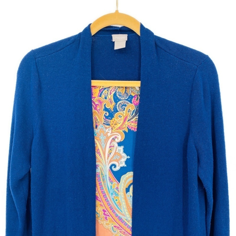 Chico’s Floral Paisley Long Sleeve Blue Cardigan